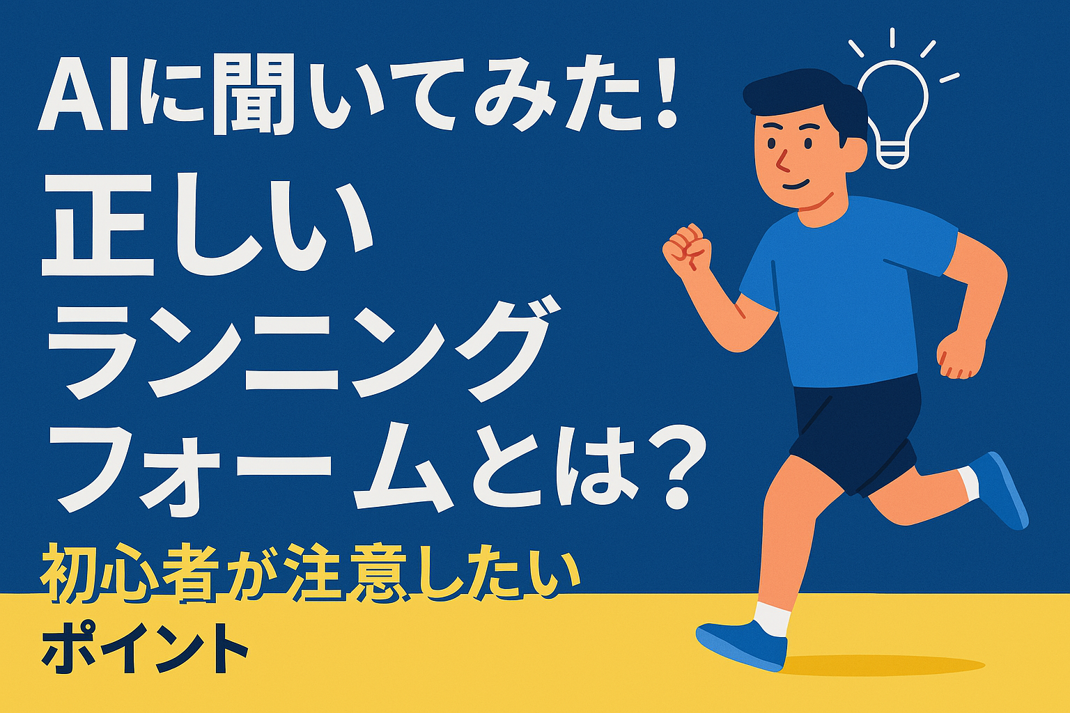 男性ランナーが躍動感あふれるフォームで走っている様子を描いた日本語の情報系バナー画像