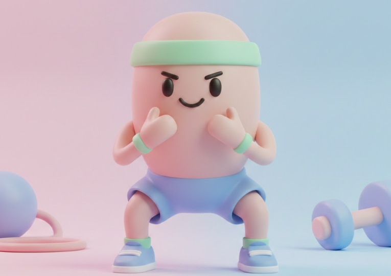 スクワットをするフィットネスキャラクターのイラスト